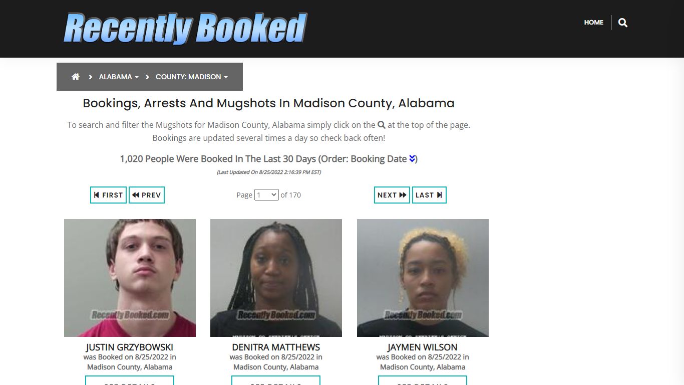 Bookings, Arrests and Mugshots in Madison County, Alabama